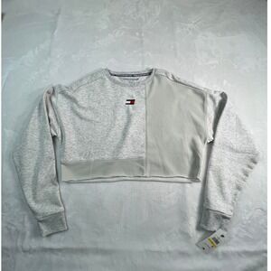 Tommy Hilfiger Womens M Sport Crop Top Sweatshirt Heather Gray Blocked Design
